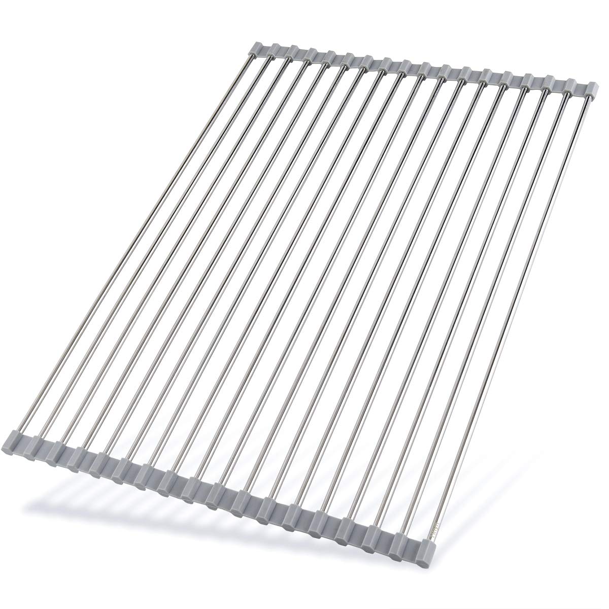 Roll-Up Sink Drying Rack 17.7"(L) x 13.8"(W) - Multipurpose Heat Resistant Over The Stainless Steel & Silicone Dish Rollable Kitchen Drainer, Gray